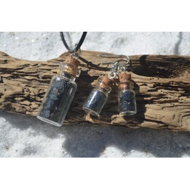 Black Tourmaline Stone Earrings and Necklace Set in Glass Vials