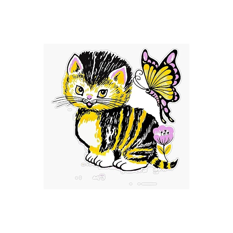 Cut Cat and Butterfly Bumper Sticker Vinyl Decal 5"