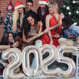 Jumbo 2025 Balloons Number 2025 Balloons 2025 Number Foil Balloons Graduation Balloons 2025 Durable Reusable Easy to Inflate for New Year Graduation Birthday&Anniversary Parties(Silver, 40 Inch)
