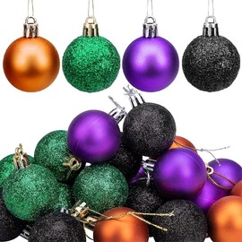 24 Pieces 30 mm Halloween Tree Baubles Mini Baubles Hanging Ball Halloween Ornaments for Halloween Party Decoration, Black Purple Green Copper