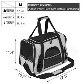 SURILEHEGE Dog Cat Carrier Soft for Small Medium Pet Up to 16 Lbs TSA Airline Approved Travel Carrier Collapsible Puppy Car Mesh Bag 17.5 * 10.2 * 11.4 inch - Grey & Black