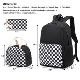 Xunteny Checkered Girls School Backpack for Kids Teens, Elementary Middle School Backpacks Bookbag Set with Lunch Bag Pencil Case