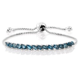 Gem Stone King - Pulsera de tenis de plata de ley 925 con topacio azul londinense para mujer (1.50 quilates, piedra natal de piedras preciosas, totalmente ajustable hasta 9 pulgadas), 9 5 inch, Metal, Topacio azul Londres