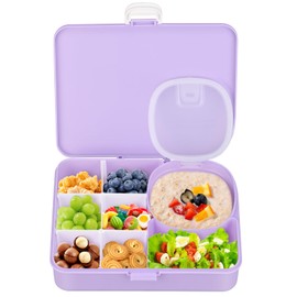 Pawtong Snackle Box Container for Kids,Adjustable Compartments,Reusable Snack Containers with Lids,Easy-Open Latch,Lunch Food Containers,Dishwasher Safe,Leak-Proof Silicone Ring(1 Pack- Purple)