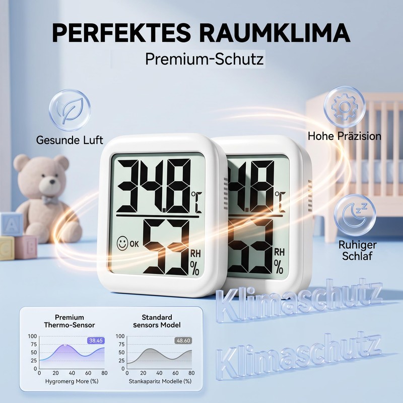 Antonki Set of 2 Thermometers, Hygrometers, Indoor Room Thermometer