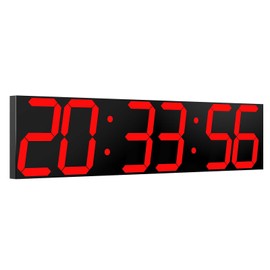 CHKOSDA Digital Wall Clock, Oversize Led Digital Clock Large Display with Auto Dimmer, Huge Countdown Timer with Remote Control, 27" Wide Led Display, 6 Digits, Wall Mount, Date and Temperature (Red)