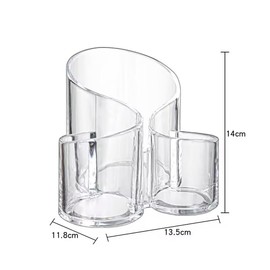 Cosmetic Organiser with 3 Compartments - Make Up Storage Pen Holder Made of Acrylic, Clear Dressing Table Holder for Brushes, Lipstick and Eyeliners
