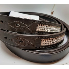 GENUINE HORSE HEAVY DUTY STRONG BLING DIAMANTE STIRRUP LEATHER BROWN FULL (60") COB (54"), PONY SS BUCKLE (48)