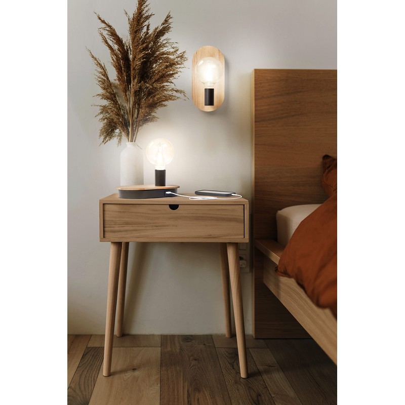 LEDVANCE DECOR Wood Table Tischleuchte TOUCH USB, schwarz, E27 Sockel