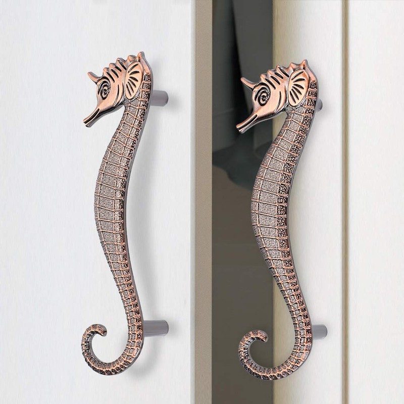 JUXYES Beach Ocean Theme Seahorse Shaped Drawer Handle Pulls, Marine