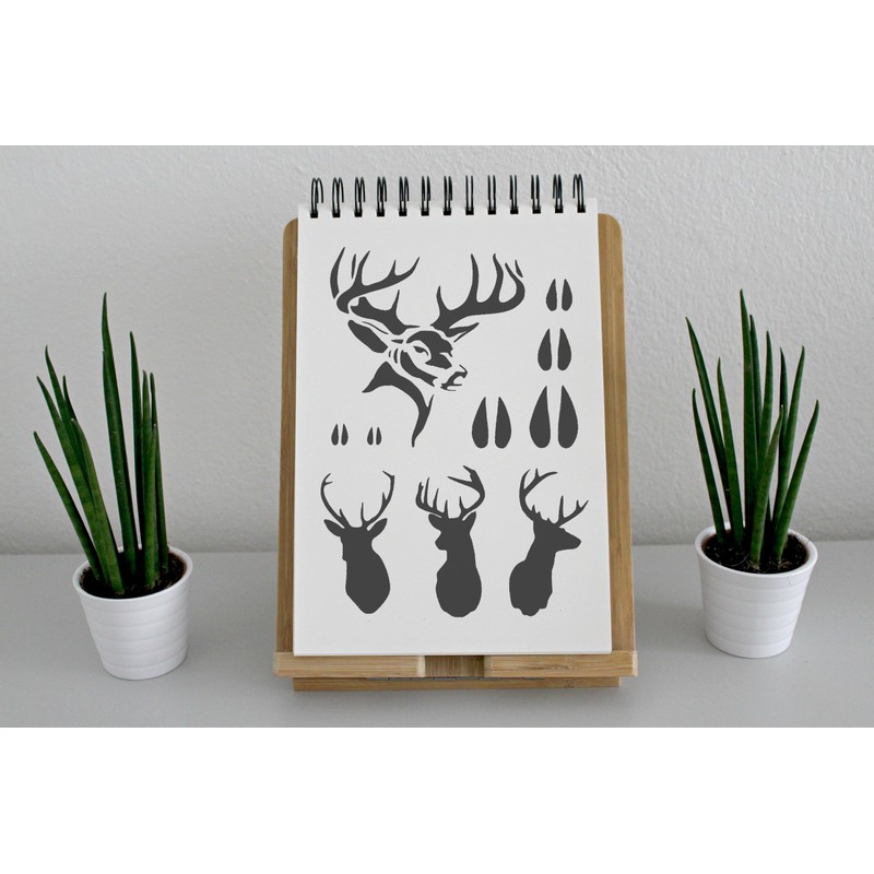 Hunting Buck Head and Tracks Deer Stencil, 8.5 x 11