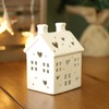 Fyne-Finds Warm LED House White Gloss Ceramic Hut Set Pair