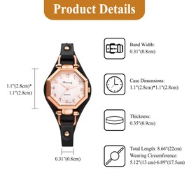 JewelryWe Women's Watch Leather Octagonal Watches Vintage Analogue Quartz Wrist Watch Ladies Girls Slim Leather Strap Small Watch with Octagonal Dial and Arabic Numeral Scale, PU Leather - Black,