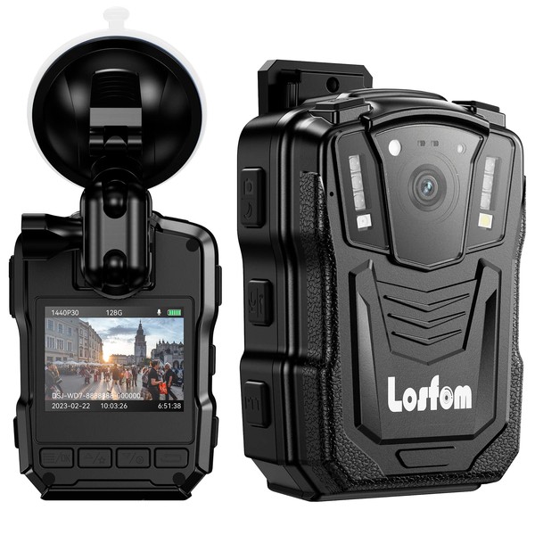 Losfom WD7 2K Body Camera, GPS, 256GB, 1440P IP67 Waterproof