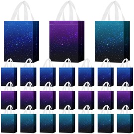 Locmeo 12 Pcs Starry Sky Party Favor Bags with Handles Reusable Non Woven Starry Galaxy Theme Goodie Bags Retro Candy Treat Gift Bag for Girl and Boy Birthday Baby Shower Party, 8 x 4 x 10 Inch