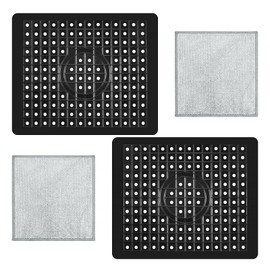 Pack of 2 Sink Liners, 32 x 26.2 cm Sink Mat, Rubber Sink Mat with 2 Silver Wire Cloths, Protective Mat for Sink, Sink Mat for Kitchen Sinks