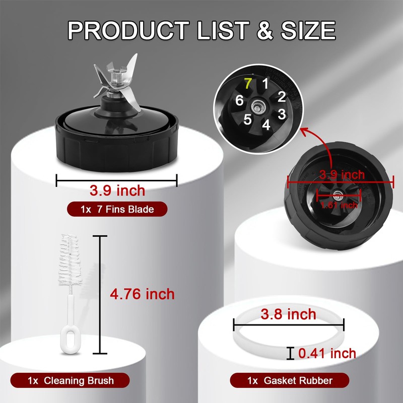 Replacement 24oz Blender Cups with Lid for Ninja, 7 Fins