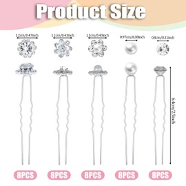 40 Pcs Wedding Bridal Hair Pins 5 Styles Silver Pearl Rhinestone Hairpins U Shape Rhinestone Flower Hairpins Decorative Crystal Hair Accessories Bobby Pins for Brides Bridesmaids Women Girls