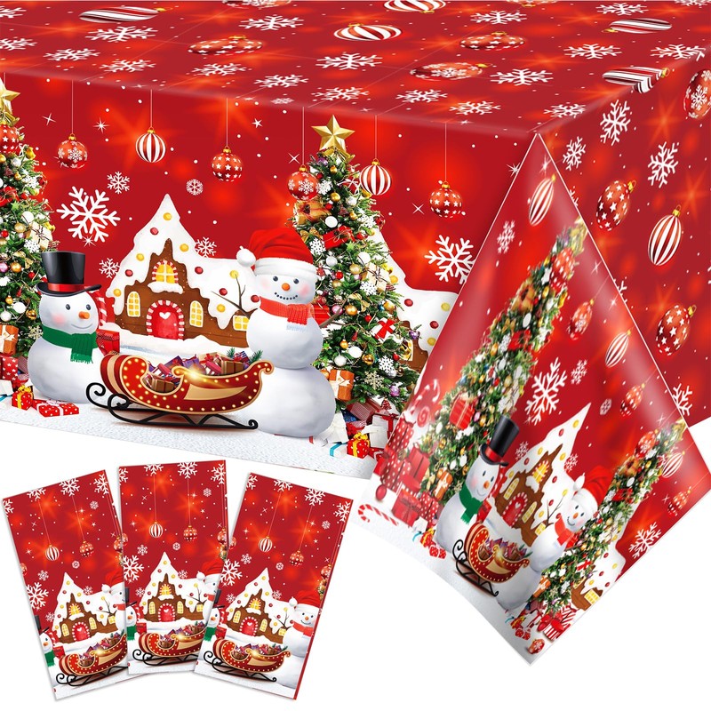 Christmas Table Cloth Rectangular Wipeable Clean,Red Colour Tablecloths,Xmas Square Oilcloth