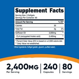 Nutricost CLA (Conjugated Linoleic Acid) 2,400mg, 240 Softgels - Gluten Free, Non-GMO, 800mg Per Softgel (3 Bottles)