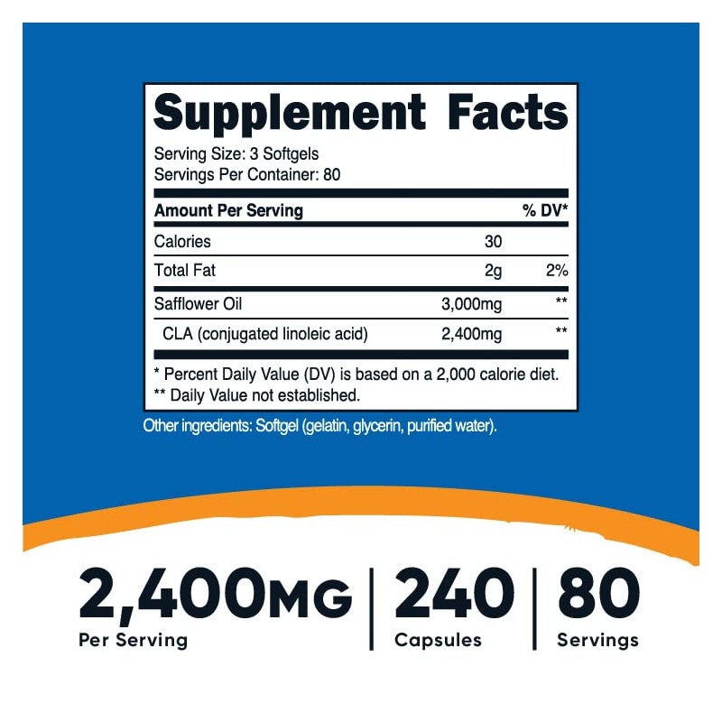 Nutricost CLA (Conjugated Linoleic Acid) 2,400mg, 240 Softgels - Gluten