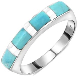 SHOP LC DELIVERING JOY Turquoise Ring, 925 Sterling Silver Band, Santa Fe Style, Size 8, Birthstone Ring for December, Mothers Day Gifts for Mom