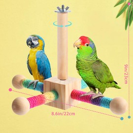 Kyouki Bird Perch Toy Parakeets Toy for Small & Medium Parrots - 360° Spinning Stand for Conures, Cockatiels, Lovebirds,Quakers | Colorful Sisal Rope Spinning Toy | Anti-Boredom Cage Accessory