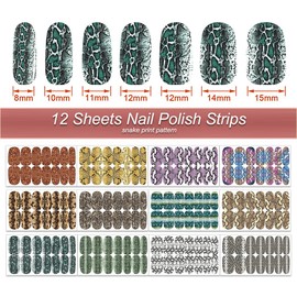 Nail Polish Strips, DANNEASY 12 Sheets Nail Wraps Real Nail Polish Adhesive Nail Polish Stickers for Women with Nail File, Cuticle Stick (Snake Print)