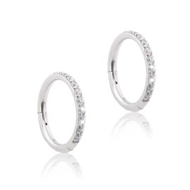 HAQI Titanium Women's Earrings Nose Ring - Delicate Small Hoop Earrings with Shiny Zircon Stone - Jewellery Gifts Silver for Sensitive Ears 10 mm, 10 mm, Titanium