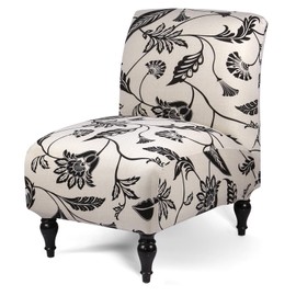 Armless Accent Slipper Chair Cover Slipcover,Stretch Spandex Printed Removable Non-Slip Silp Cover for Accent Chair Without Arms for Living Dining Room(Light Khaki/Black,1)