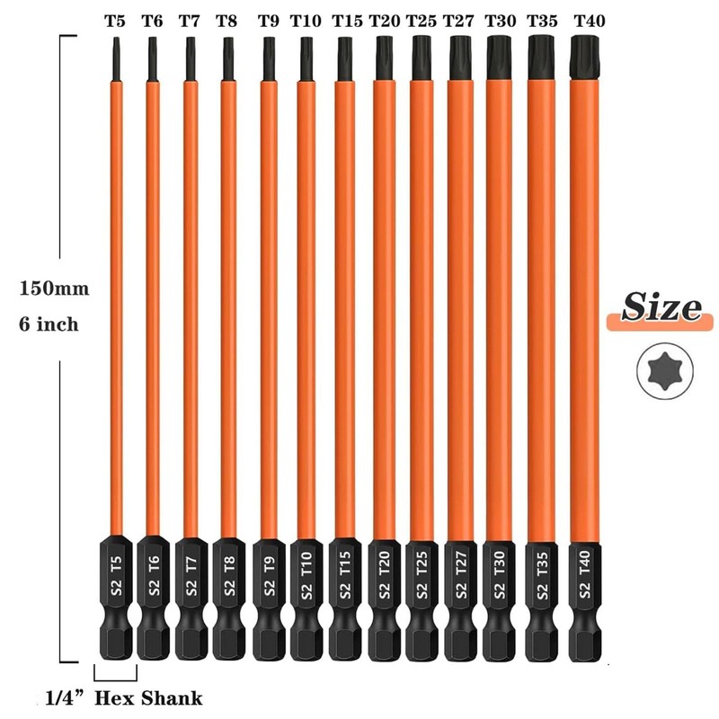 Oiieco 13 Pcs Long Torx Bit Set for Impact Driver,