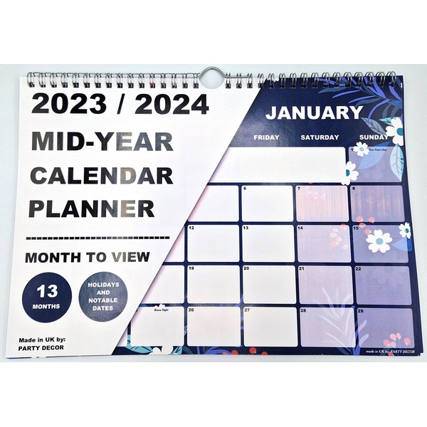 A4 Size Wire Bound Floral Mid Year Calendar 2023-2024 -