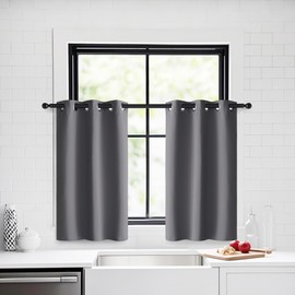 PONY DANCE Small Blackout Curtains for Kitchen 29x36 Inch - Grey, Eyelet Thermal Insulated Curtains & Drapes, Light Blocking, Privacy Safe, 2 Panels