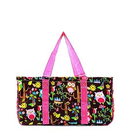 Owl Floral All Purpose Large Utility Bag Collapsible Wire Frame Pink