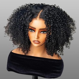 Wavymy Wear Go Afro Kinky Curly 7x5 Pre Bleached Tiny Knots Pre-Cut HD Lace Glueless Wig 180% Density Layered Curly Hairstyle - Lace Type: HD Lace, Size: 20 inches