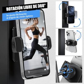 Soporte Magntico para Celular de Gimnasio, Sper Imn N52, Rotacin 360, Base de Aleacin Antirayones, Soporte Ajustable para Entrenamiento, Correr,...   