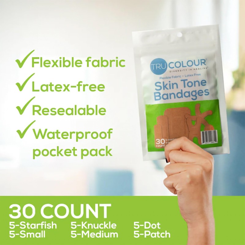 Tru-Colour Skin Tone Bandages Variety Pack, Flexible Fabric Adhesive Strips,