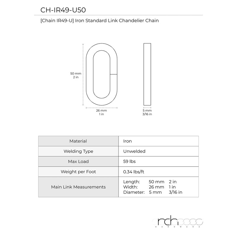 RCH Hardware CH-I-49M-PC Iron Chandelier Chain, Polished Chrome (1 Foot)