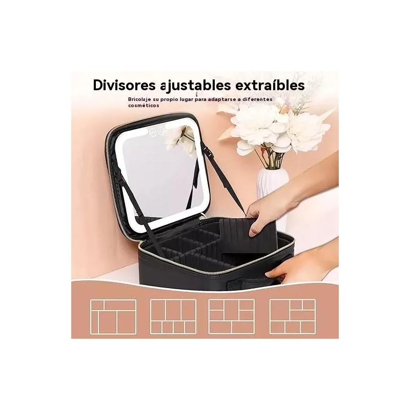 Maletin Estuche De Maquillaje Con Espejo Y Luz Led 3
