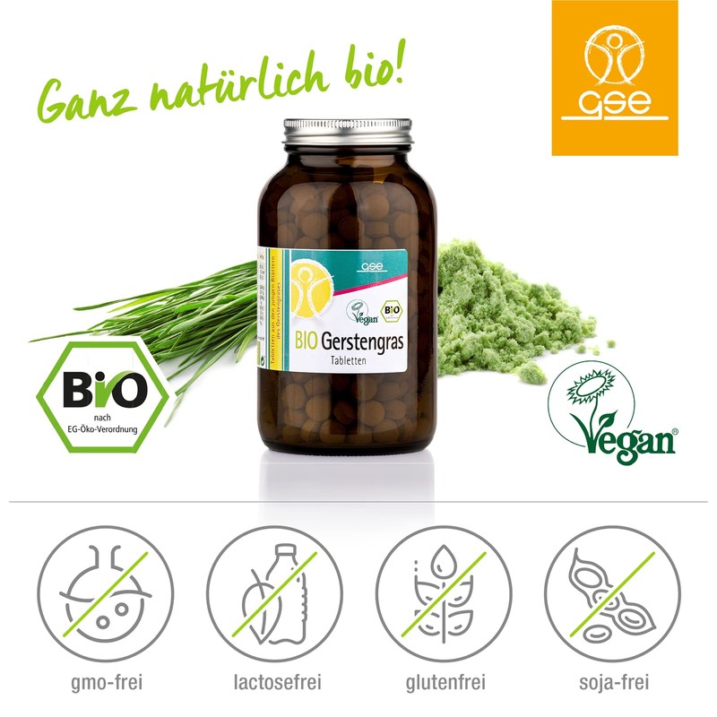 GSE Barley Grass Capsules, 240 Tablets, Rich in Fibre, Organic