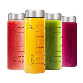 weasland Glass Juice Bottles 20oz - 4 Pack Wide Mouth Water Bottles with Lids for Juicing Reusable Juice Bottles for Smoothie Beverage Storage BPA Free Leakproof Borosilicate