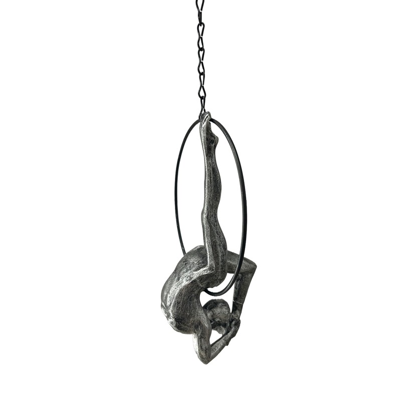 Haute Collage Antique Silver Female Gymnast Acrobat on a Ring