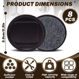 ASTIMESA 8 Pieces 2.3" Round Furniture Sliders, Heavy Duty Furniture Pads Cups with Carpet Base, Reusable Floor Protectors for Hardwood Vinyl Tile Couch Table Chair Bottom (Brown) (59mm, Round)