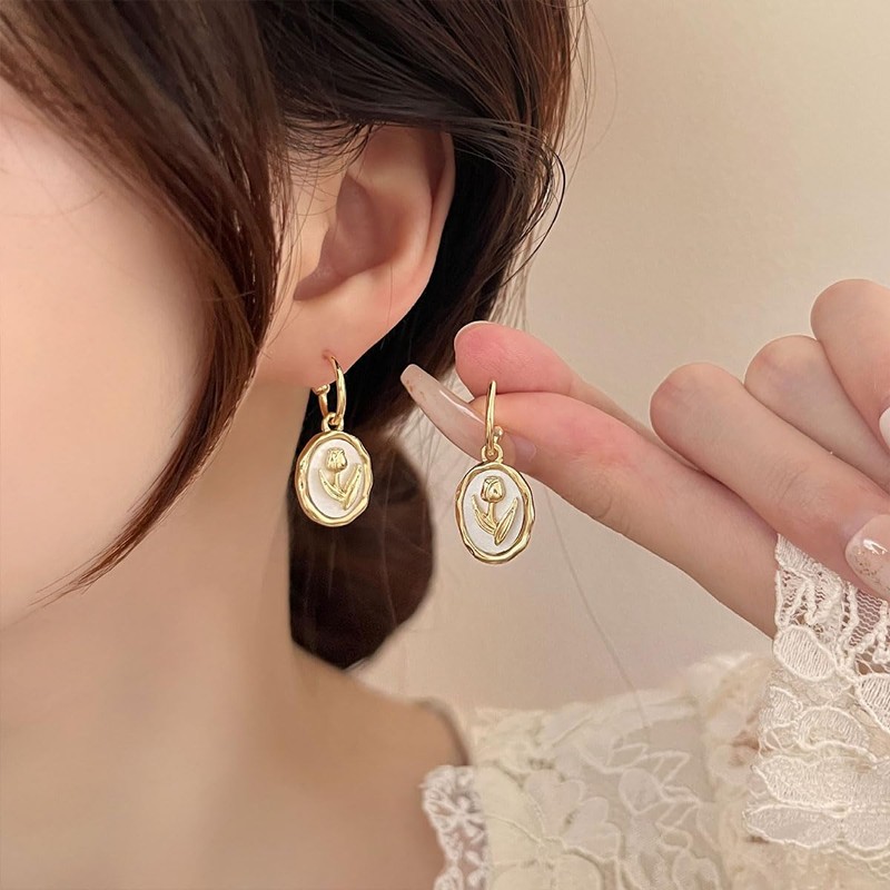 AIMALL Brass Plated 18K Real Gold Earrings, French Gentle Light