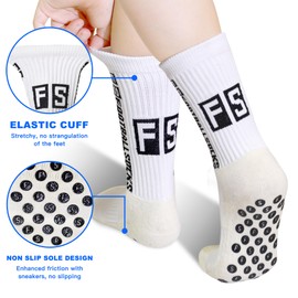 SkiBeaut Kid Youth Athletic Socks, 6 Pairs Anti Skid Soccer Football Young Teen Slipper Grips Socks for Boys Girls 4-16 Years
