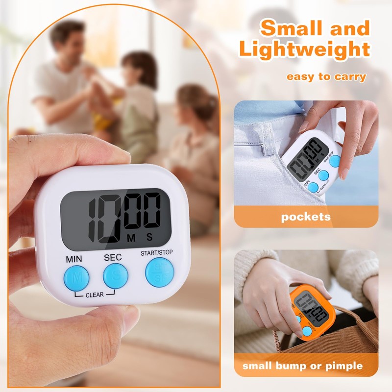 12 Pack Digital Kitchen Timers for Cooking, Small Magnetic Countdown