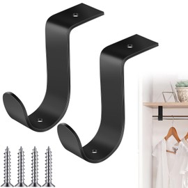 Hicarer 2 Pcs 1.5 Inch Closet Rod Brackets Heavy Duty Metal Wall Mount Rod Brackets with Screws Closet Pole Support for Living Room Bedroom Shelf Office (Black)