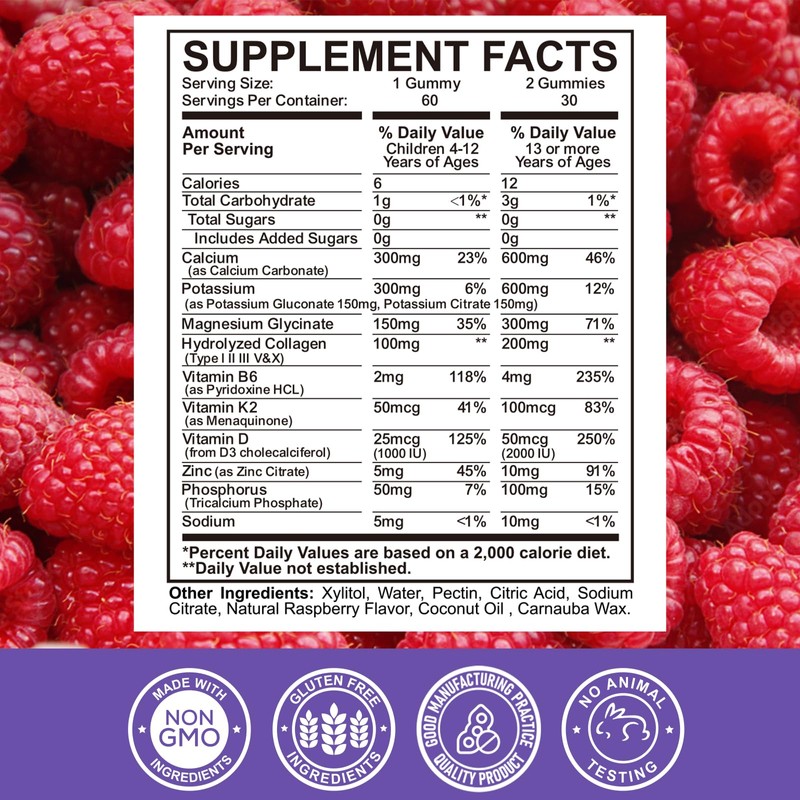 Calcium Potassium Magnesium Gummies for Kids & Adults, with Hydrolyzed