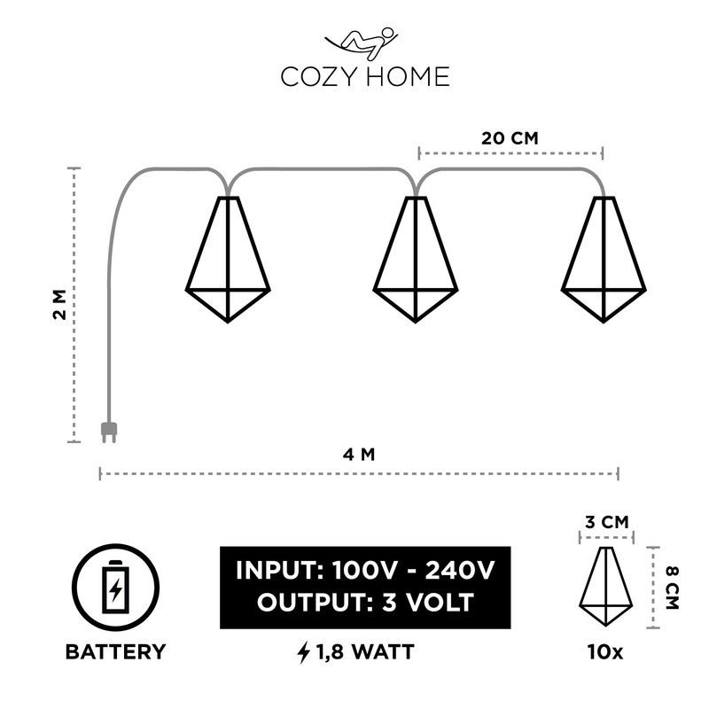 CozyHome LED Light Chain Geometric Pyramid-Shaped Copper Rose Gold