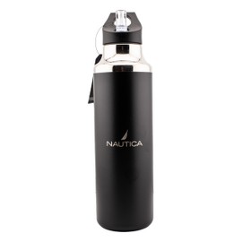 Nautica Insulated 21oz Sleek Stainless Steel Water Bottle with Flip Lid Straw, Leakproof, BPA-Free, Wide Mouth, Keeps Drinks Hot or Cold, Sports Bottle Ideal for Gym, Hiking and Travel (BLACK)